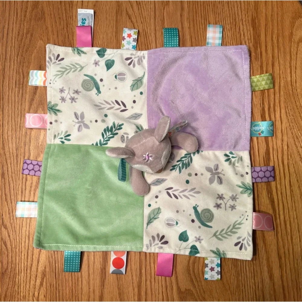 Taggies Mary Meyer Flora Fawn Purple Green Floral Lovey Plush Deer 13” Square‎